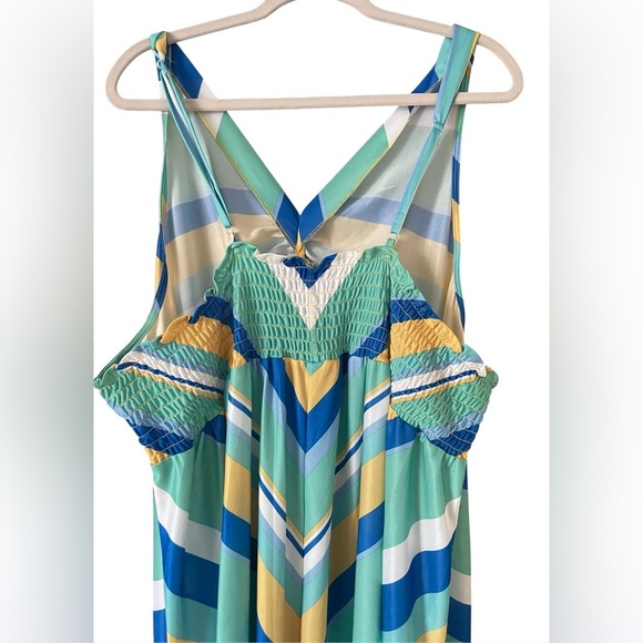 60s/70s Striped Maxi Dress Size 4X Blue Yello Green Anthony Richards - Picture 4 of 5